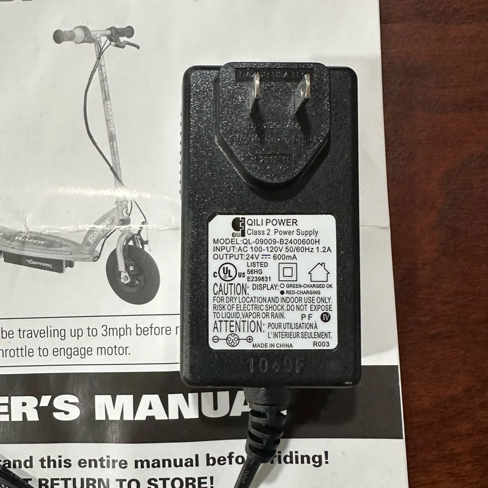 QILI POWER Model QL-09009-B2400600H Razor Charger & Spark Scooter Cartri
